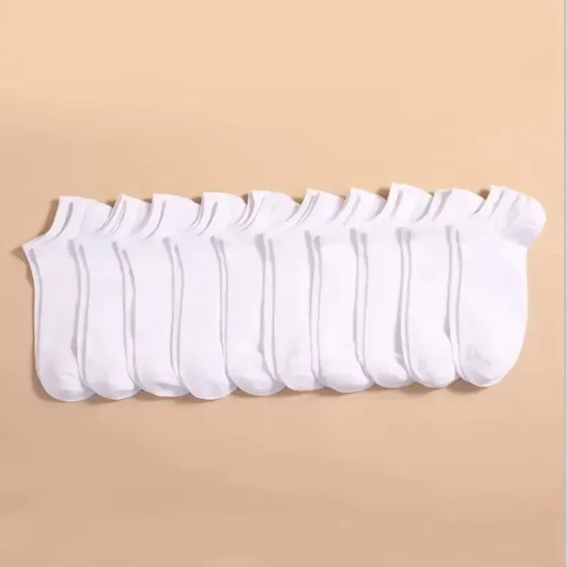 10 Pairs Men Socks Breathable Sports Socks Solid Color Boat Socks Comfortable Cotton Ankle Socks White Black