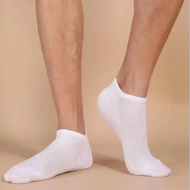 10 Pairs Men Socks Breathable Sports Socks Solid Color Boat Socks Comfortable Cotton Ankle Socks White Black