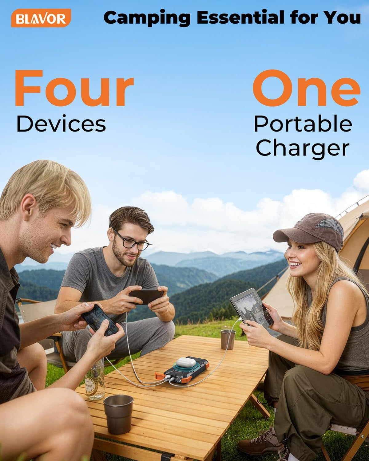 Solar Power Bank, 𝗣𝗗𝟭𝟴𝗪 𝐐𝐂𝟑.𝟎 Fast Charging 10W Wireless Charger 20000Mah Solar Powered Powerbank with Type C Input/Output, IPX5 Waterproof, Camping Flashlight, Compass, Carabiner