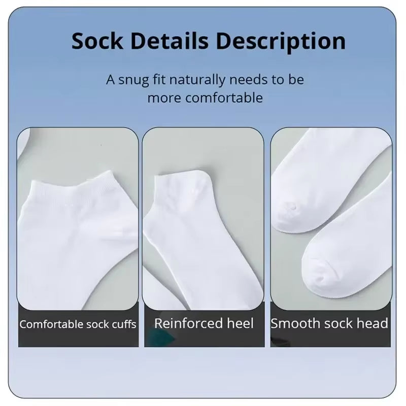 10 Pairs Men Socks Breathable Sports Socks Solid Color Boat Socks Comfortable Cotton Ankle Socks White Black