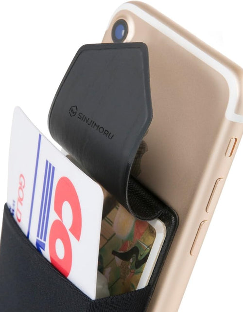 Load image into Gallery viewer, Secure Card Holder for Back of Phone, Stretchy Fabric Cell Phone Wallet Stick on Credit Card Case for Iphone &amp; Android. Sinji Pouch Flap Black
