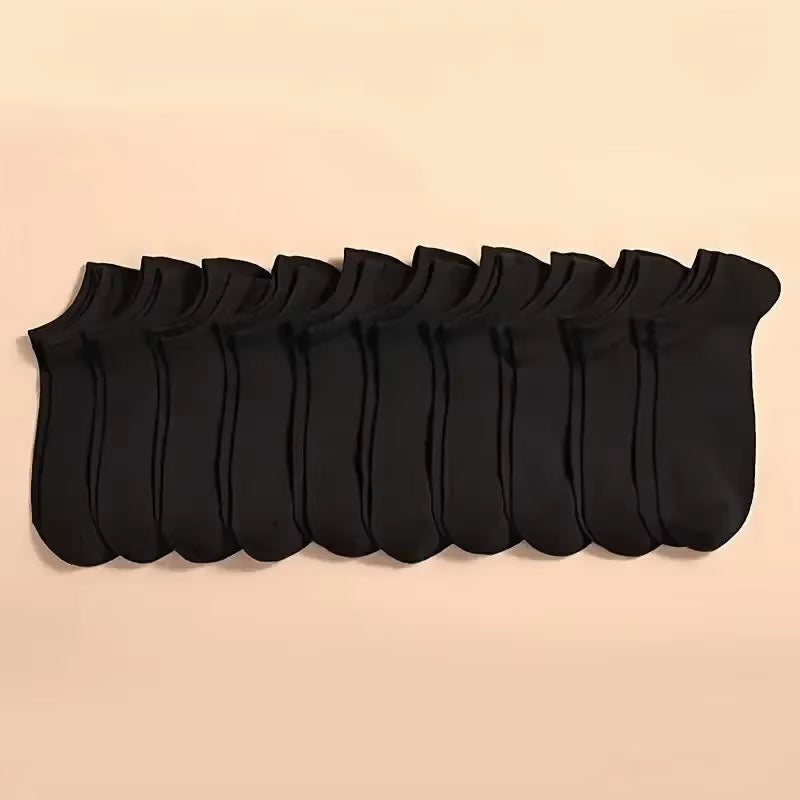 10 Pairs Men Socks Breathable Sports Socks Solid Color Boat Socks Comfortable Cotton Ankle Socks White Black