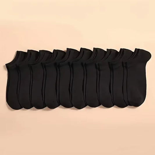 10 Pairs Men Socks Breathable Sports Socks Solid Color Boat Socks Comfortable Cotton Ankle Socks White Black